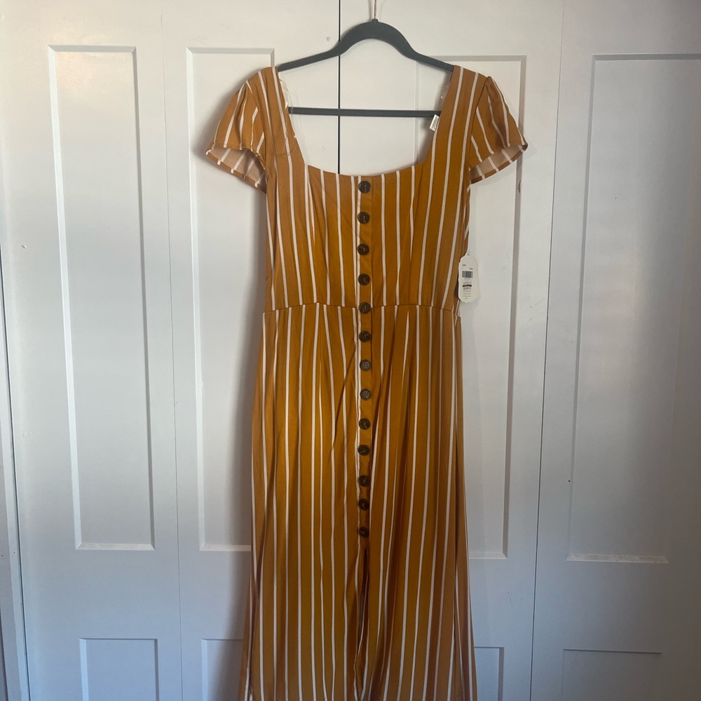 Striped Mustard Button-Down Dress